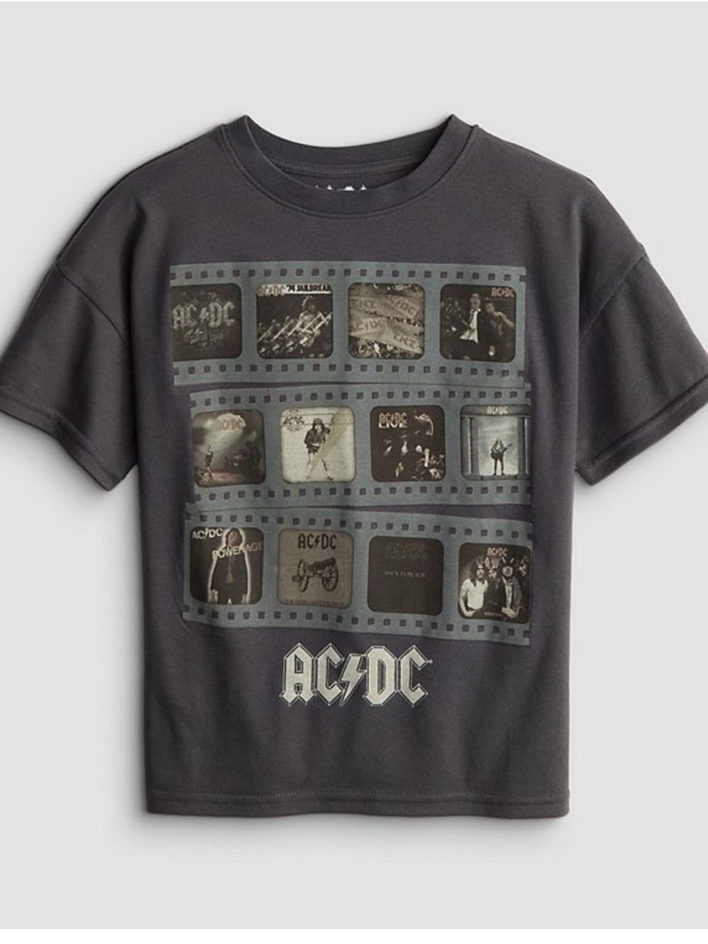 AC/DC Charcoal Black Kids Graphic Tee with Film-Strip Print